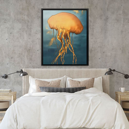 Amber Sky Jellyfish - Abstract Wall Art in Black Frame