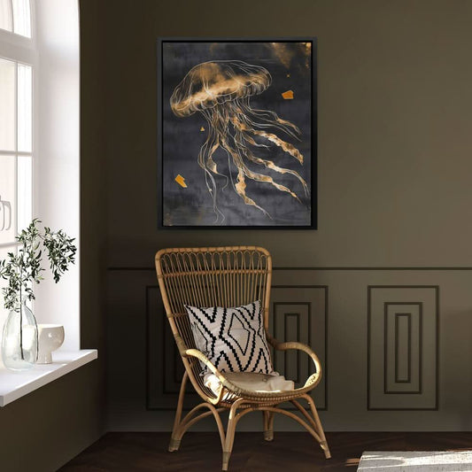 Aureate Drift - Minimalist Wall Art in Black Frame