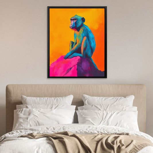 Baboon in Electric Hues - Wall Art in Black Frame