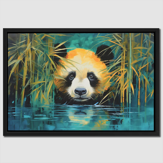 Bamboo Panda Bear - Wall Art in Black Frame