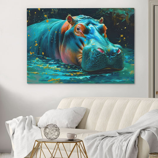 Bathing Hippo - Wall Art in Black Frame