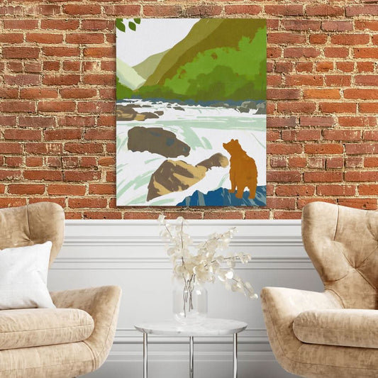 Bear Fishing - Minimalist Wall Art in Black Frame
