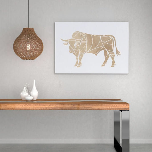 Beige Bull - Geometric Wall Art in Black Frame