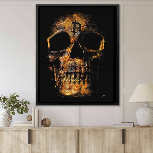 Bitcoin Skull - Wall Art in Black Frame