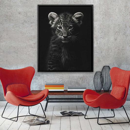 Black and White Tiger Cub - Wall Art in Black Frame