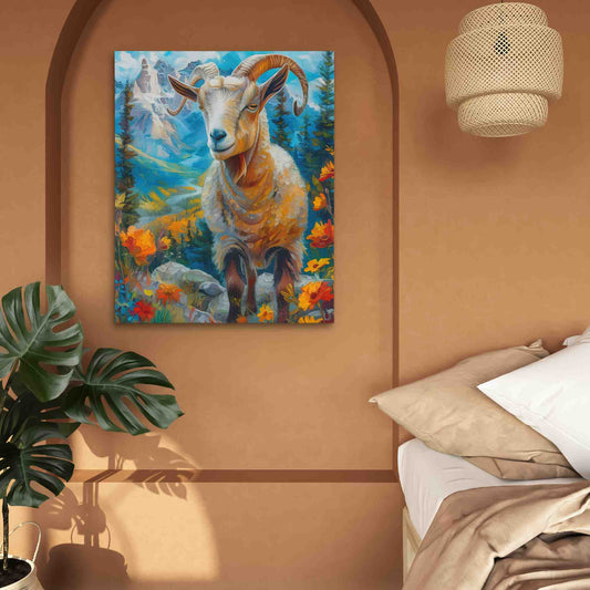 Blissful Goat - Watercolor Wall Art in Black Frame