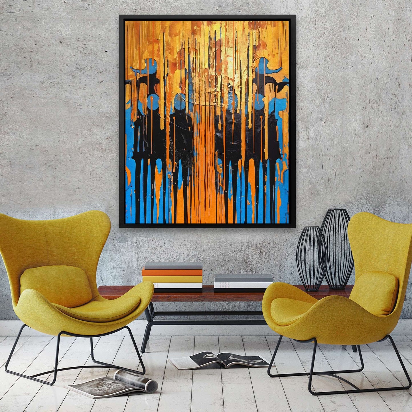 Blue-Gold Symphony - Abstract Wall Art Print