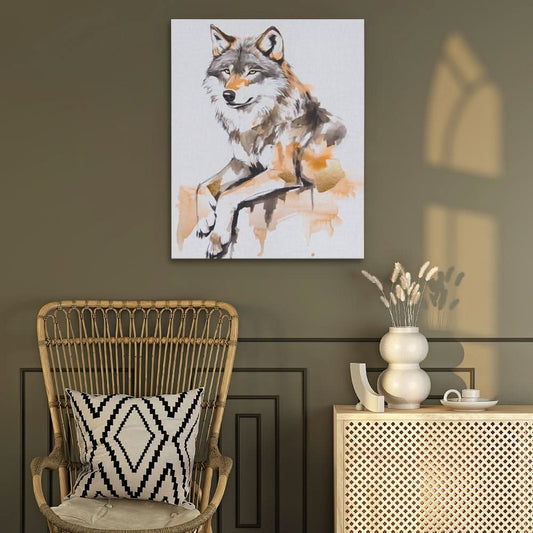 Blush and Gold Wolf - Modern Wall Art in Black Frame