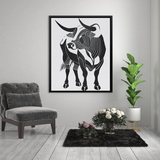 Bull Essence - Abstract Wall Art in Black Frame