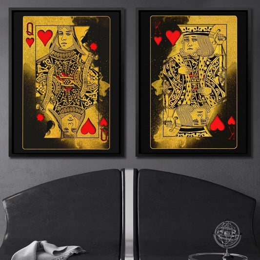 Burning Royal Hearts Couple - Wall Art in Black Frame