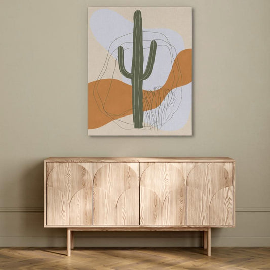 Cactus Desert Valley - Minimalist Wall Art in Black Frame