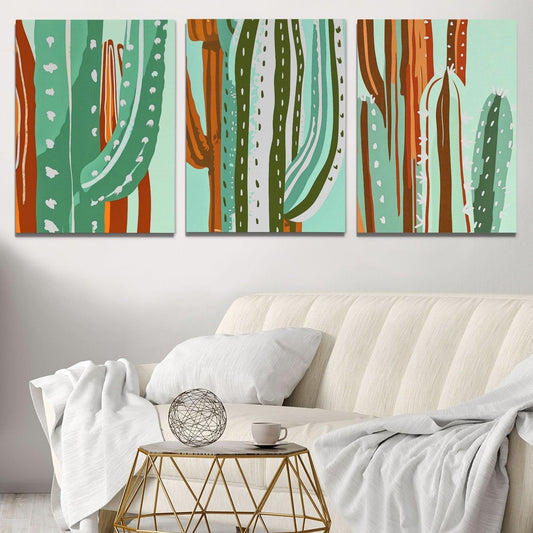 Cactus Oasis Trio - Contemporary Wall Art in Black Frame