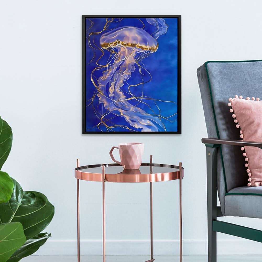 Celestial Blue Jellyfish - Oversized Beach House Canvas Wall Art