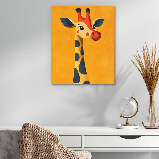 Cheerful Cartoon Giraffe - Wall Art in Black Frame