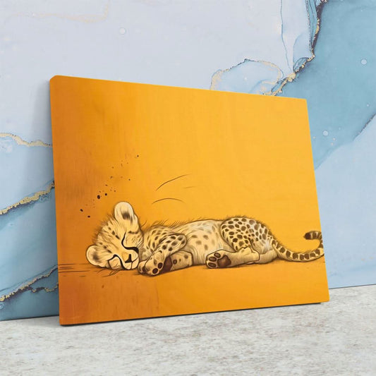 Cheetah Nap - Contemporary Wall Art in Black Frame
