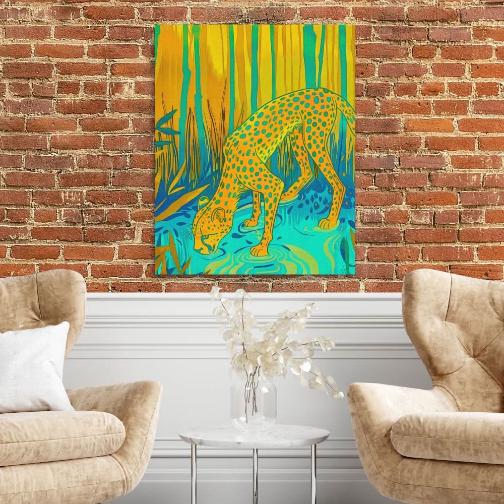 Cheetah Waterhole - Modern Wall Art Print