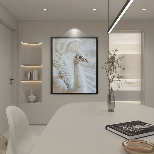 Chromatic Peacock - Minimalist Wall Art in Black Frame