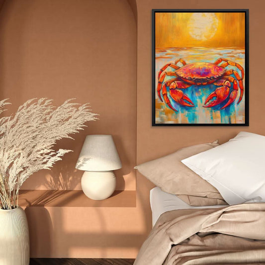 Crab Meets Sun - Wall Art in Black Frame