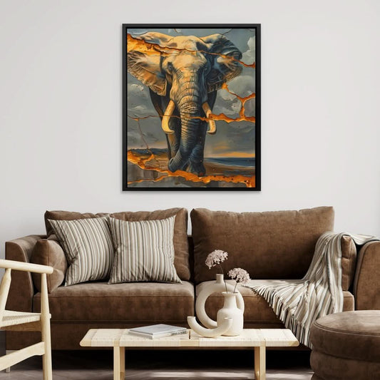 Cracked Elephant - Abstract Wall Art in Black Frame
