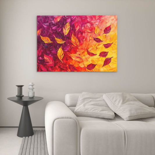 Crimson & Gold Leaves - Wall Art in Black Frame