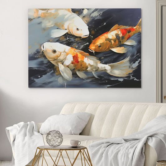 Dancing Koi - Wall Art in Black Frame