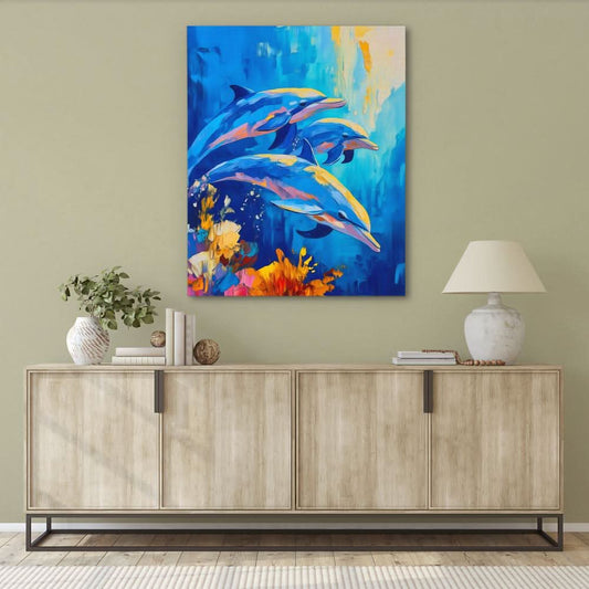 Dolphins In Motion - Wall Art in Black Frame