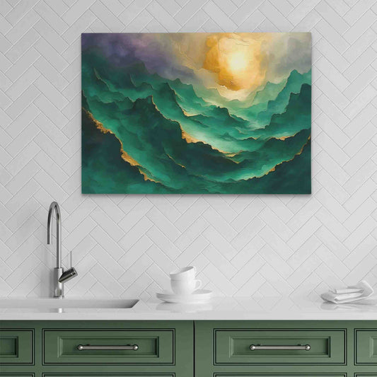 Emerald Mountaintops - Abstract Wall Art in Black Frame