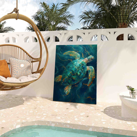 Emerald Tortoise - Surrealism Wall Art in Black Frame