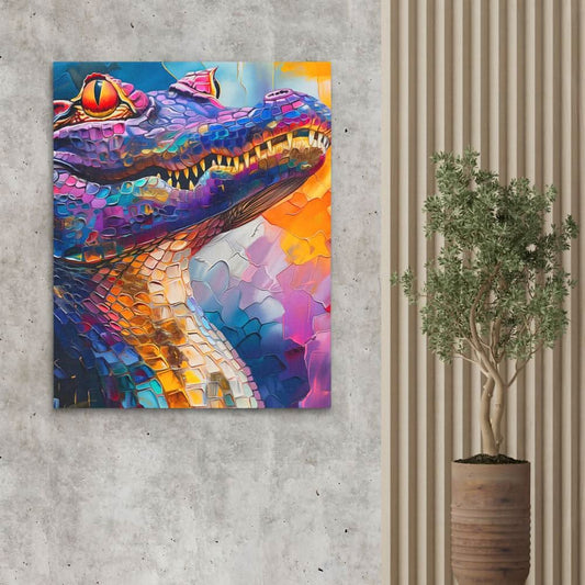 Enchanted Crocodile - Abstract Wall Art in Black Frame