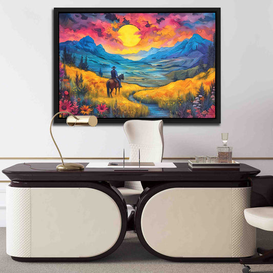 Field of Golden Blue - Wall Art in Black Frame