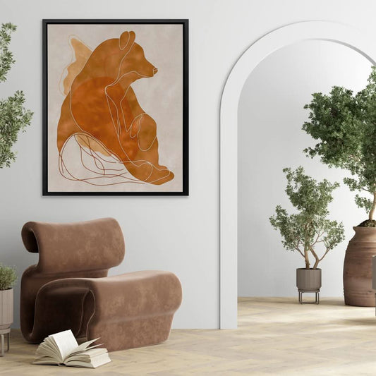 Figurative Bear - Minimalist Wall Art in Black Frame