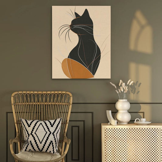 Figurative Feline - Abstract Wall Art in Black Frame