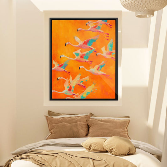 Flamingo Flock - Wall Art in Black Frame