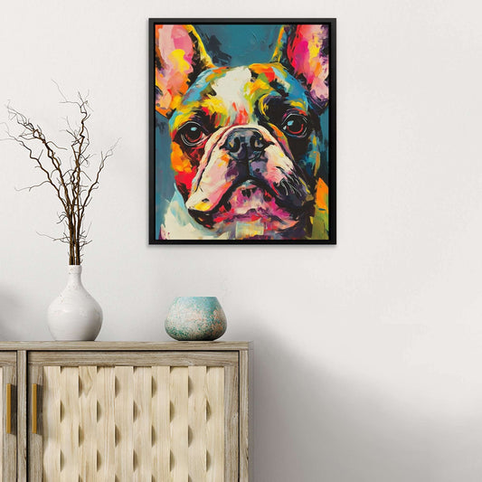 Frenchie - Pop Art Wall Art in Black Frame
