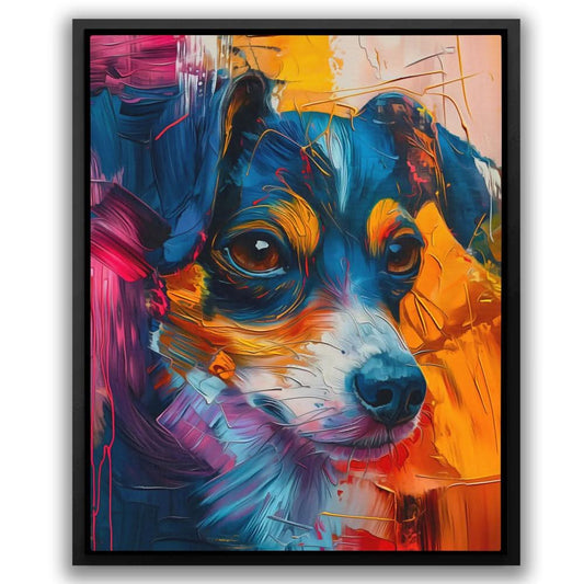 Furry Pup - Wall Art in Black Frame