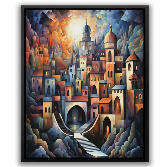 Geometric Cityscape - Abstract Wall Art in Black Frame