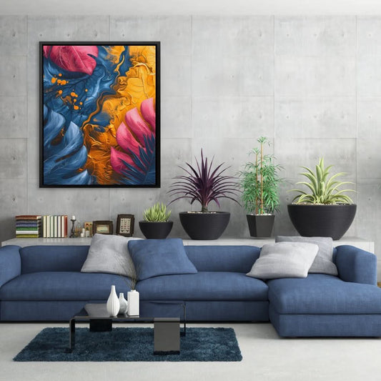 Gilded Leaves - Abstract Wall Art in Black Frame