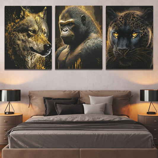 Golden Apex Predators (2) Set - V1 - Wall Art in Black Frame