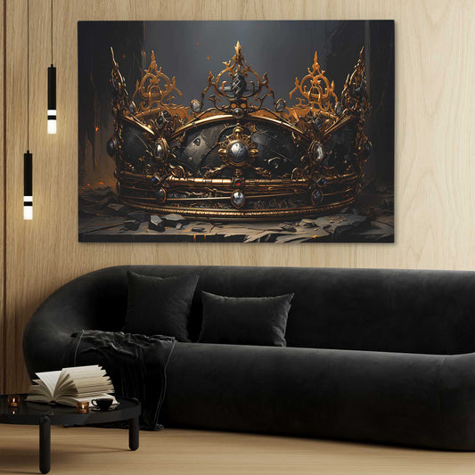 Golden Gothic Crown - Gothic Wall Art in Black Frame
