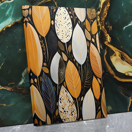 Golden Plumage - Abstract Wall Art in Black Frame