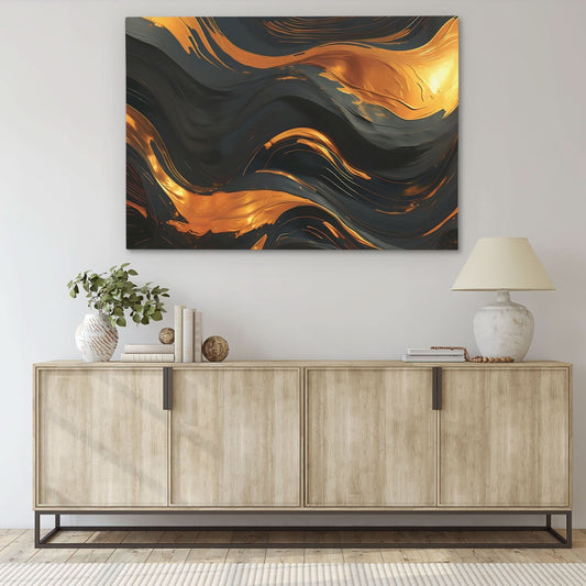 Golden Vortex - Wall Art in Black Frame