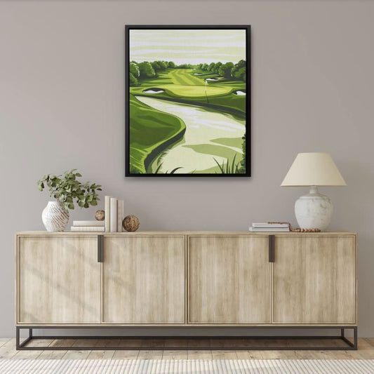 Golfing Retreat - Modern Wall Art in Black Frame