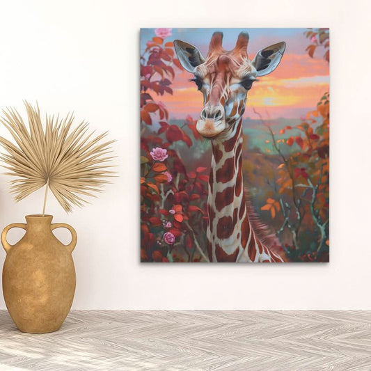 Grazing Giraffe - Wall Art in Black Frame