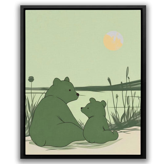 Green Bears - Minimalist Wall Art in Black Frame