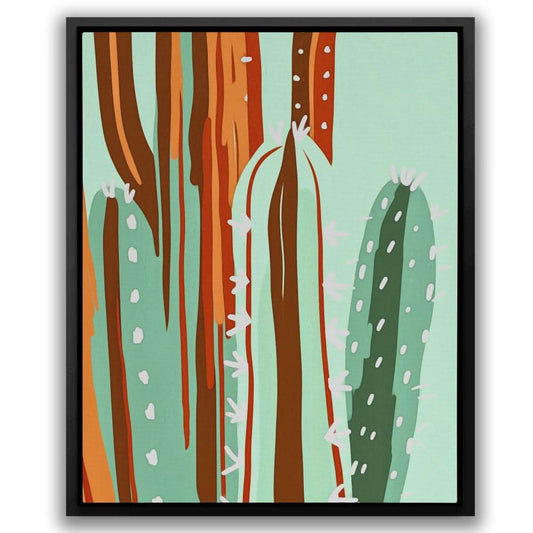 Green Desert Cactus - Minimalist Wall Art in Black Frame