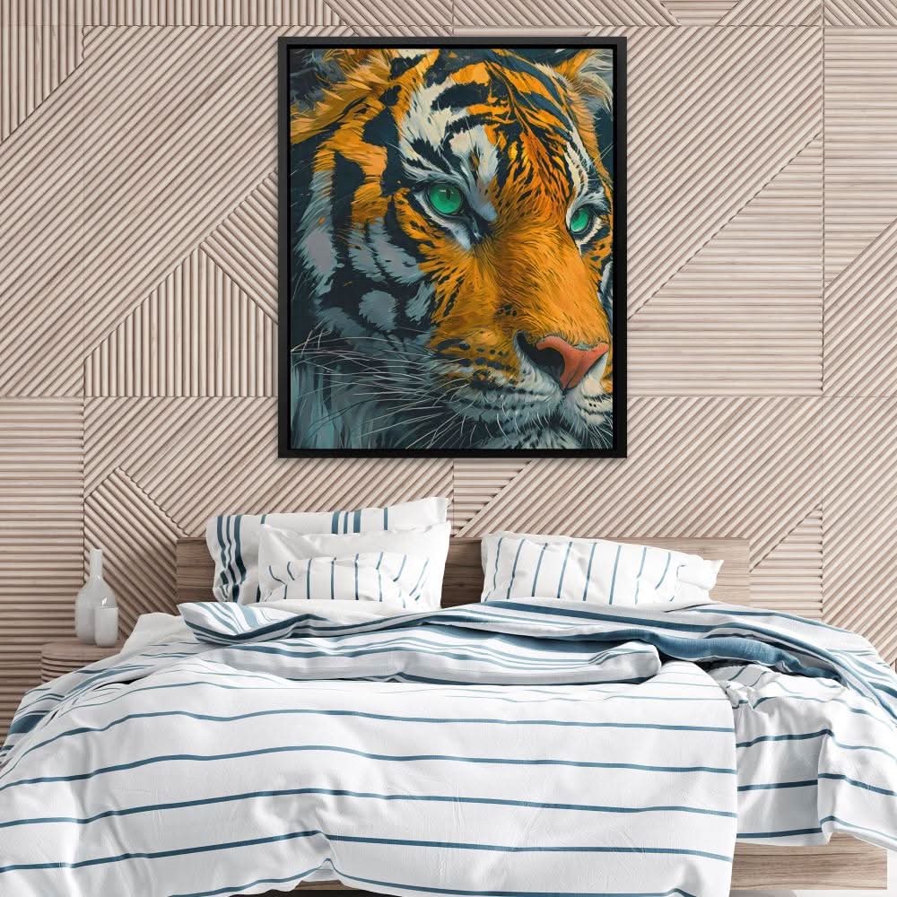 Green Eyed Tiger - Orange Wall Art for Living Room