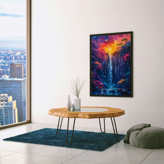 Heavenly Waterfall - Modern Wall Art in Black Frame