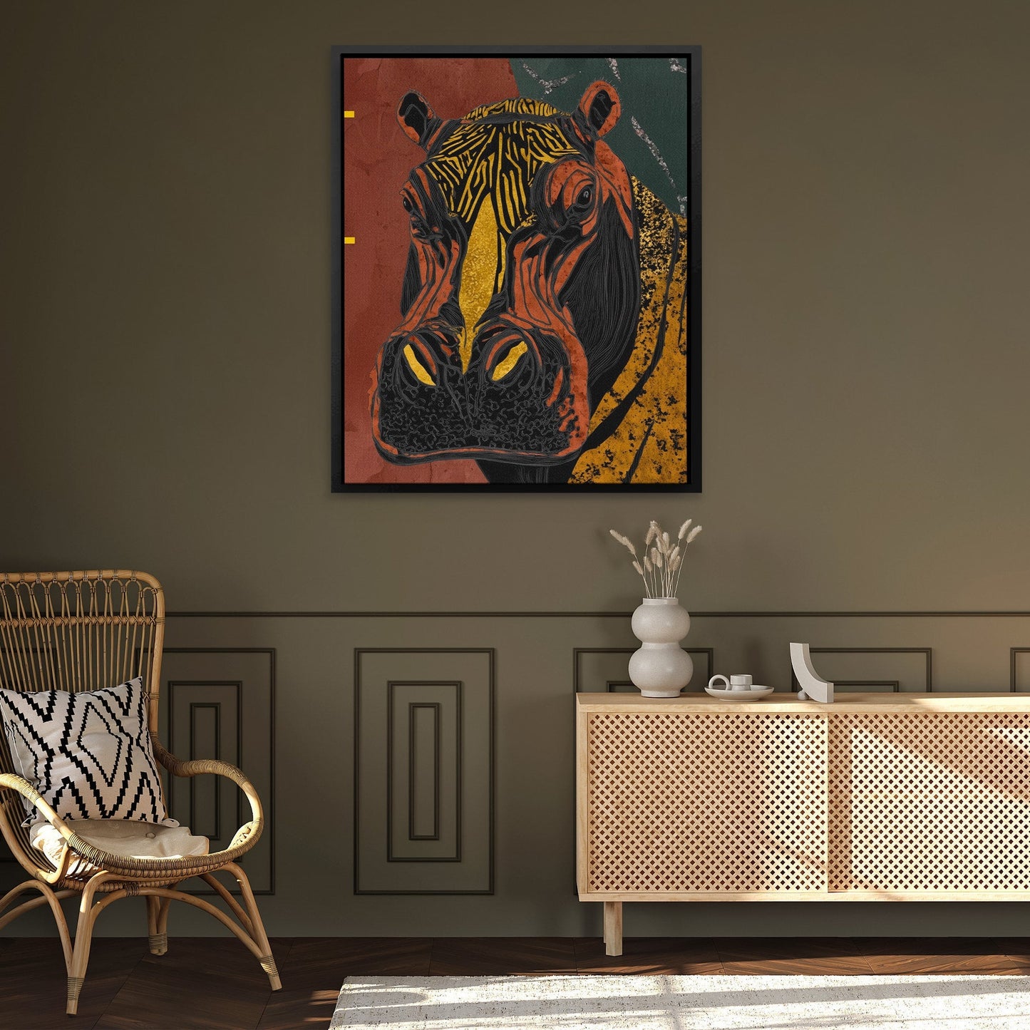 Hippo Golden Throne - Luxury Wall Art