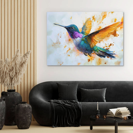 Hummingbird Fluttering - Wall Art in Black Frame