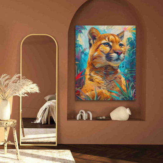 Hunting Cougar - Wall Art in Black Frame